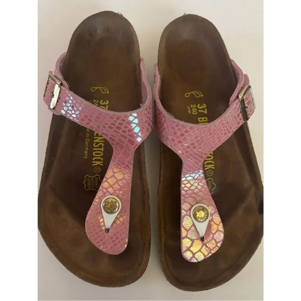 Birkenstock Pink Snake-Print Gizeh Thong Sandal Size 6 - Picture 2 of 8